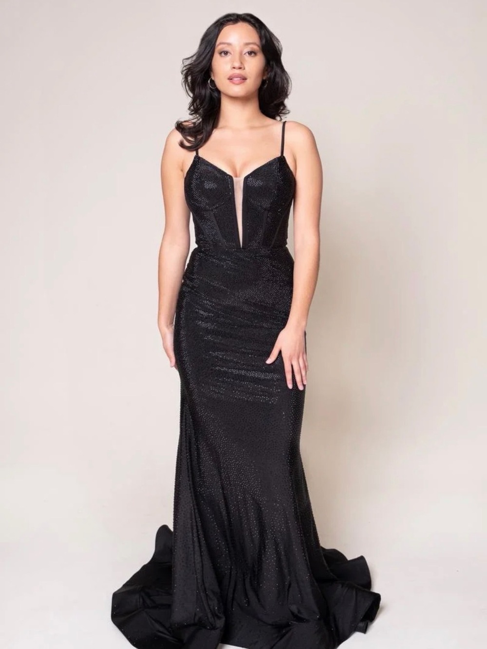 Elegant Black Sequin Plunge Evening Gown